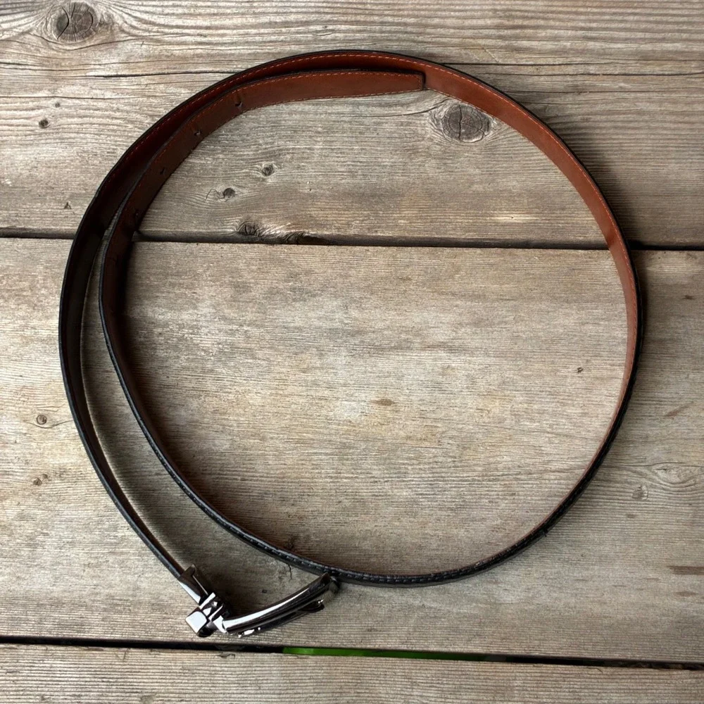 Men's Reversible Belt L 45 Black Carbon Fiber Cognac Brown Gunmetal BucklE